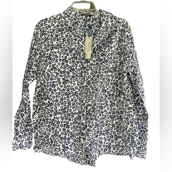 NYDJ Tops - NYDJ White and Navy Floral Button Up Blouse